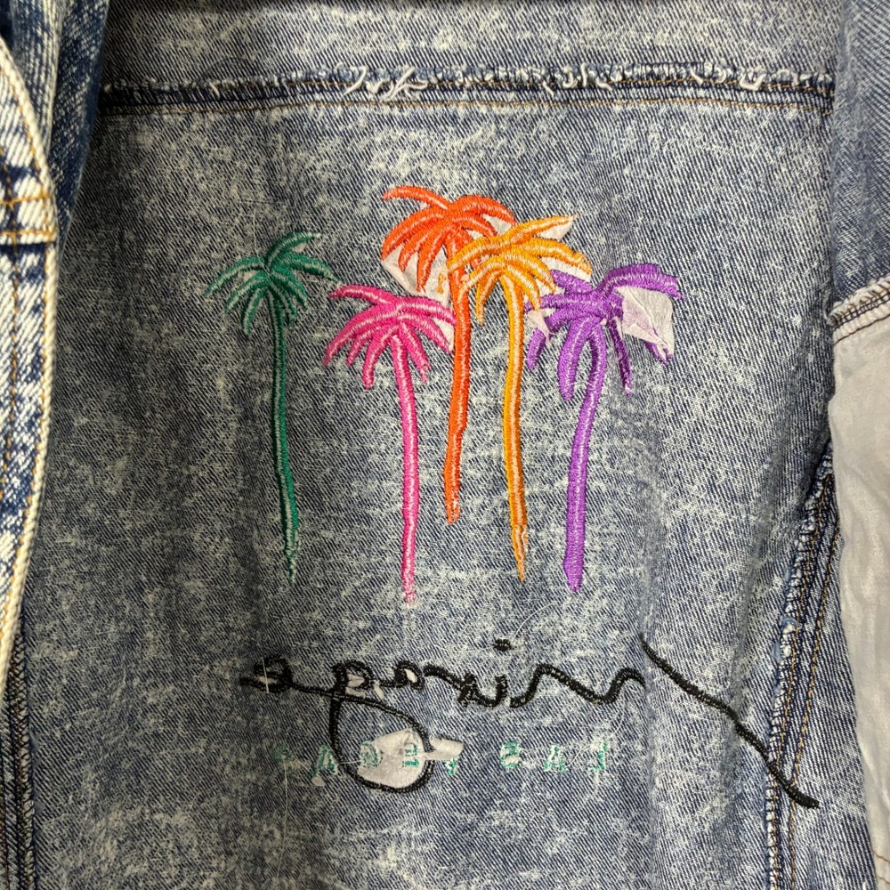 Vintage Mirage Las Vegas Acid Wash Denim Jacket Women's Large Neon Retro 90s - Picture 8 of 8
